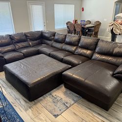Large Brown Leather Sectional with ottoman