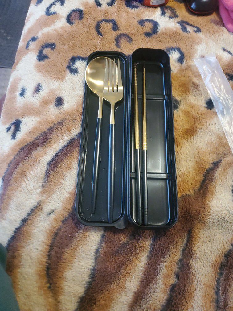 10 Cutlery Three-piece Stainless Steel Portable Spoon Fork Chopsticks Set