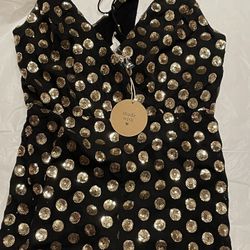 Honey Punch Jumpsuit Black W/Gold Metallic Sequins Sz M NEW W/Tag