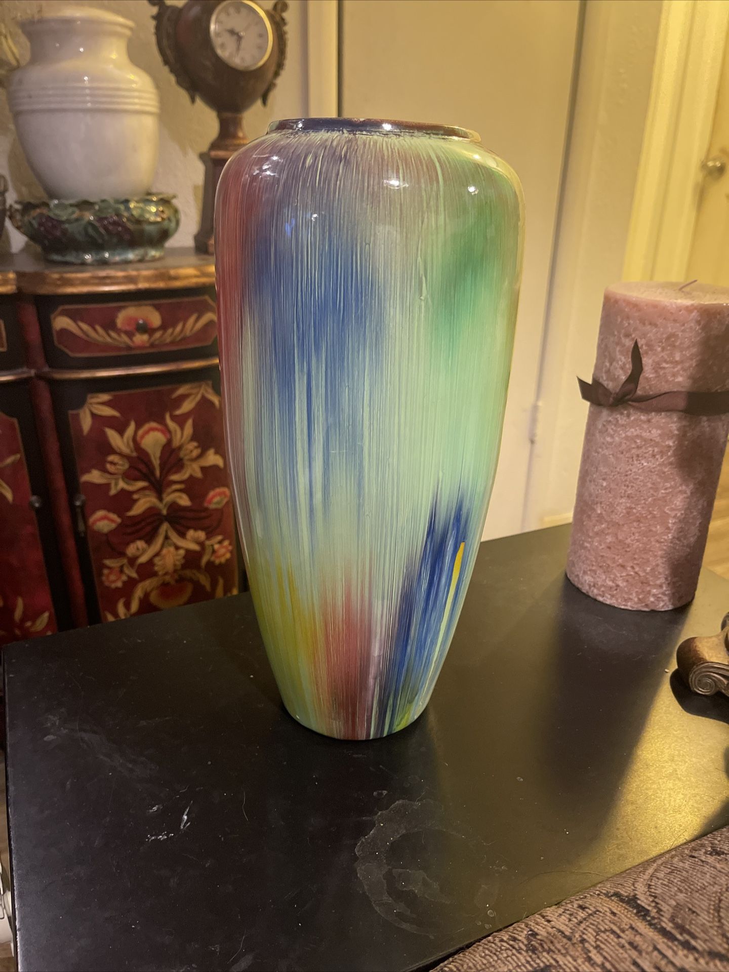 Awaji Pottery Vase (Circa Japan 1920’s) Multi-colored Glaze Aka Rain Drip Glaze!