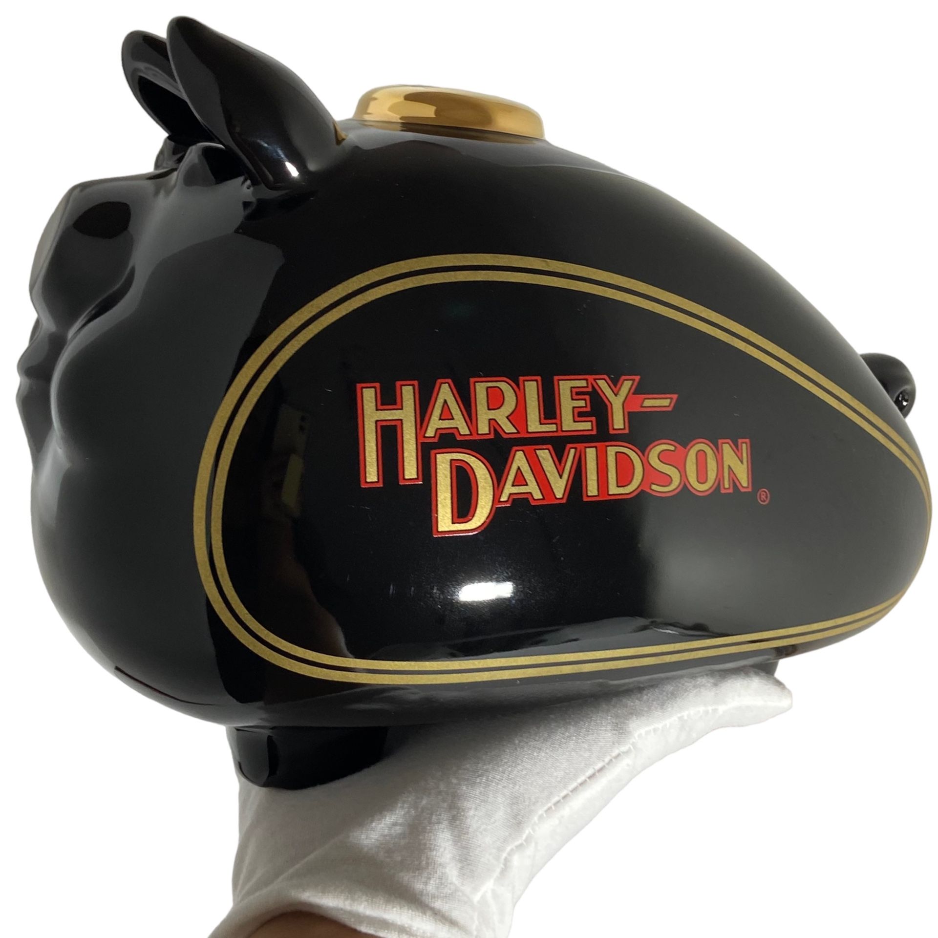 Vintage 2002 Harley-Davidson Black Ceramic Hog Gas Tank Piggy Bank Collectable