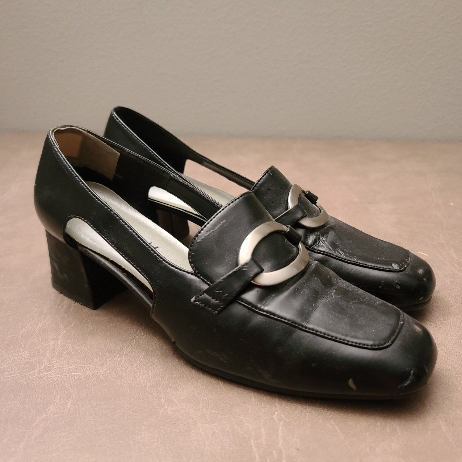 High Lights Black Block Heels (Size: 8)