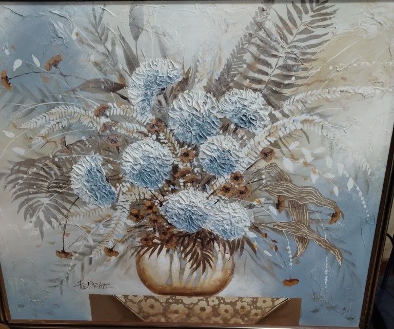Antique Signed Large Painting Small Puncture