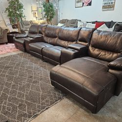 Long Brown Reclining Sectional