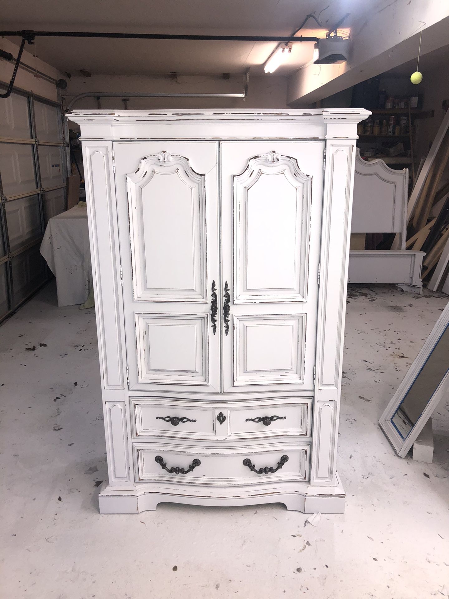 Solid wood farmhouse cottage shabby chic rustic vintage French provincial country armoire wardrobe dresser closet cabinet