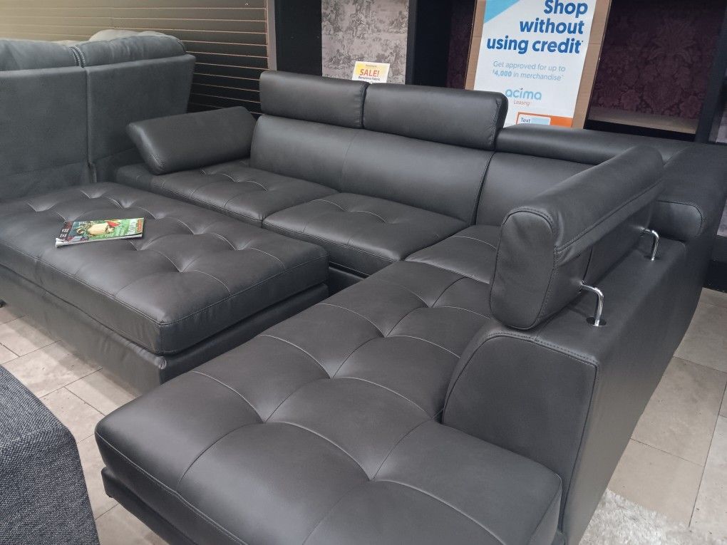 *Black Friday Weekend!!!*---Modern Ibiza Gray Leather Sectional Sofa W/Ottoman---Delivery/$10 Down Financing Available🤐