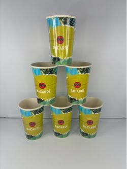 Bacardi Advertising Ceramic Cups Set of 6 Tropical Leaf Design Green Blue