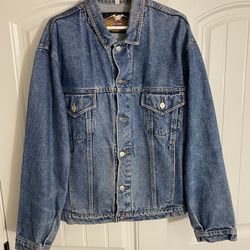 Vintage Harley Davidson Men’s Denim Jacket Size XL; Embroidered Born in the USA Flag & Eagle