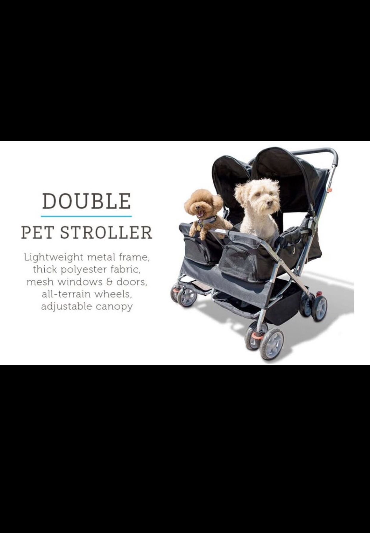 Paws & Pals Double Pet Stroller for Dogs or Cats | Fits 2 Small/Medium Size Pets | Black