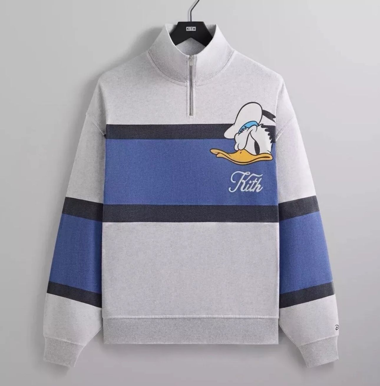 DISNEY KITH FOR DONALD DUCK QUARTER ZIP FLEECE WYONA SWEATSHIRT LIGHT HEATHER GREY Small,All Products : American Fashion Style Bags On Sale