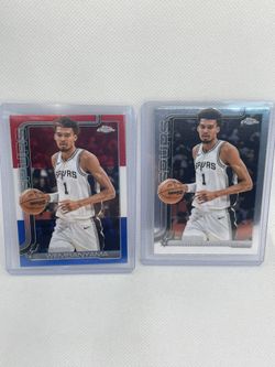 Lot of 2x 2025 Topps Chrome Victor Wembanyama red white & blue refractor & base