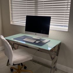 Desk Large Glass Silver