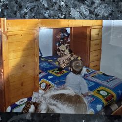 Pine Bunk Beds With Desk And Dresser Combined