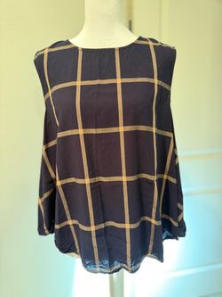 Navy Windowpane Plaid Flowy Top