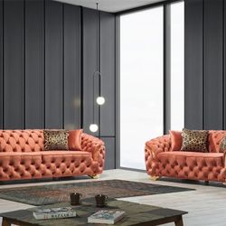 Lupino Orange Velvet Living Room Set /couches /Sofa and Loveseat 