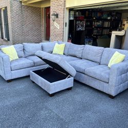 Free Delivery - Thomasville Fabric Couch Sofa Sectional with Storage Ottoman
