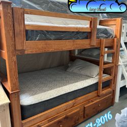Twin/twin/twin Bunk bed Complete- OAK