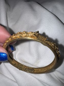 Vintage 1960s Miriam Haskell Bronze/Gold Hinged  Bracelet w/Safety Chain