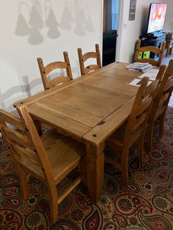 Solid Pine Dining Table with 6 Chairs