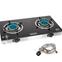 rton Double Burner Stove w/Auto Ignition LPG Tempered Glass Outdoor Propane Portable Camping Cooktop Range 2-Burner Gas Burner
