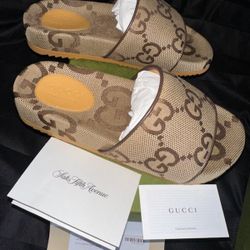 Gucci Men's GG Leather Trimmed Slides US 7