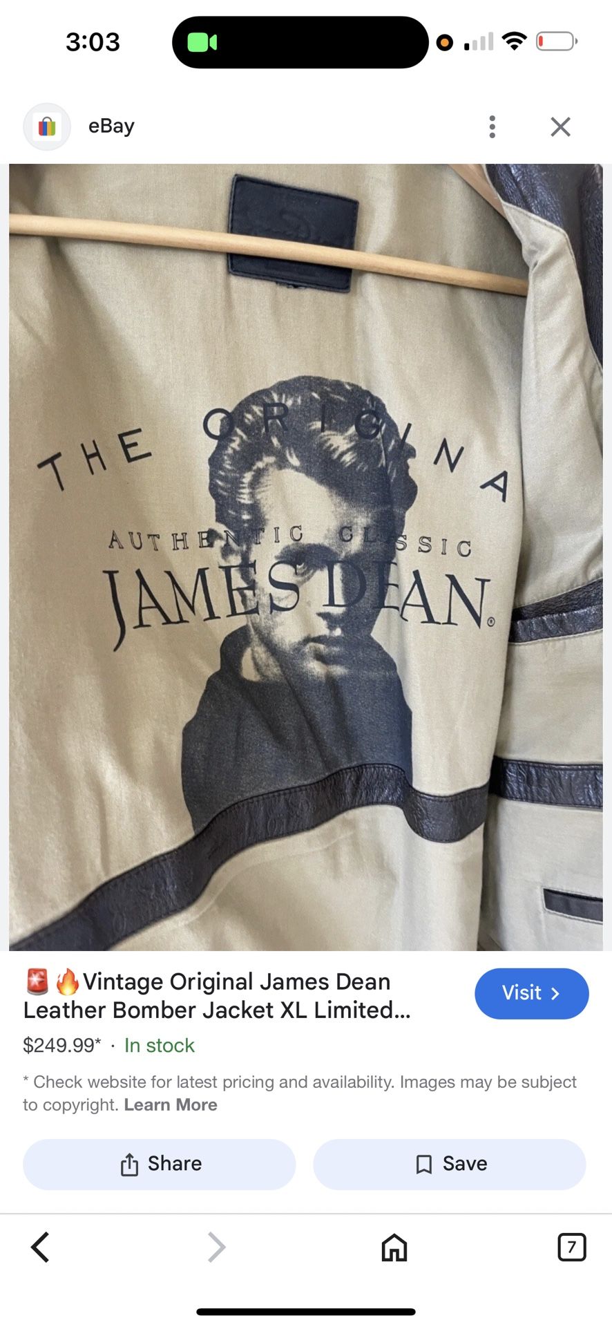 James Dean Lather men Jacket Limited Edition XXl