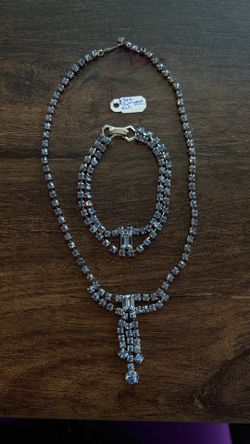 Vintage Light Blue Rhinestone Necklace and Bracelet Set