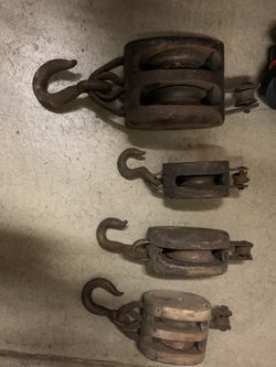 Vintage Snatch Blocks With Pulleys.  Set Of 4, One Large, Three Small