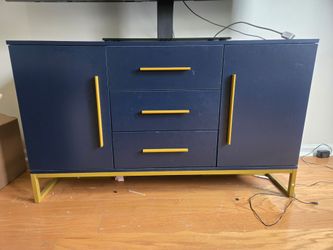 Modern Navy Blue Sideboard with Gold Hardware