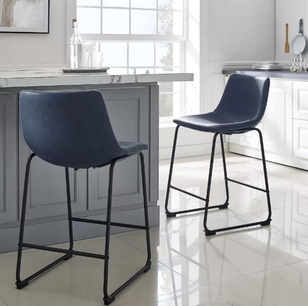 Set Of 4 Navy Blue Bar Stools - Counter Height