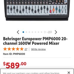 DJ Behringer Europower PMP6000 20-channel 1600W Powered Mixer