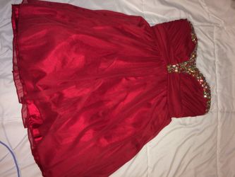 Red Strapless prom dress