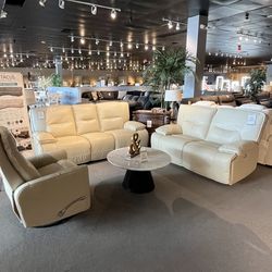 Beige Power Reclining Sofa And Loveseat