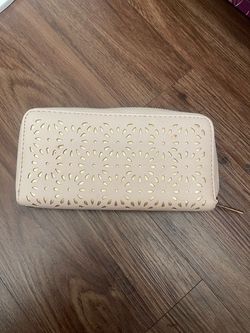 Cream Perforated Zip-Around Wallet