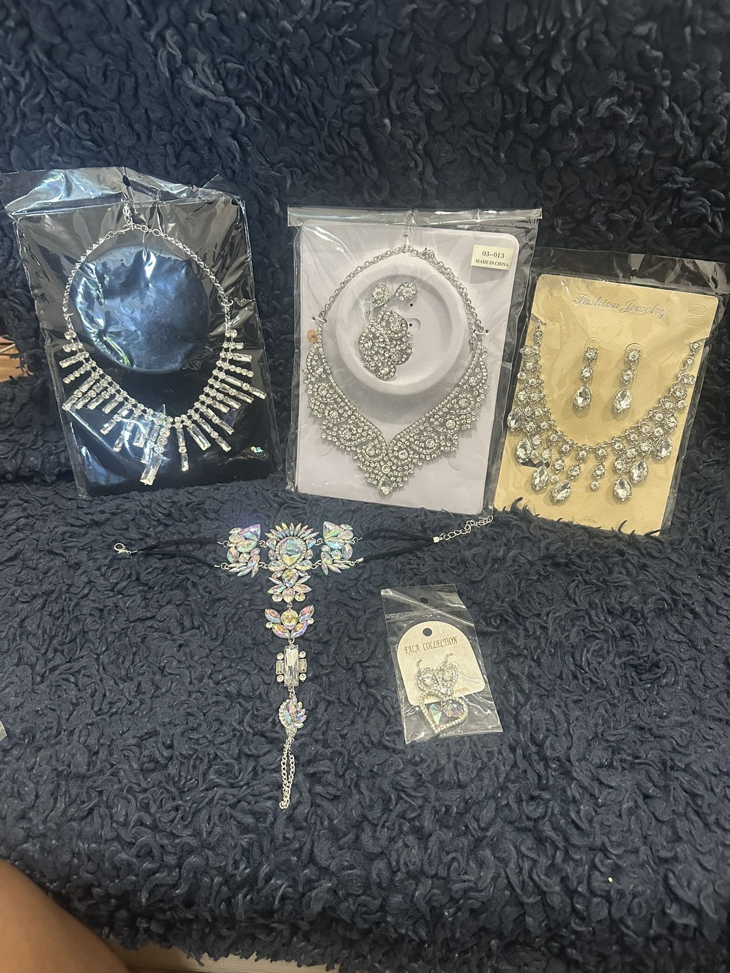 Silver Crystal Necklace and Earring Sets