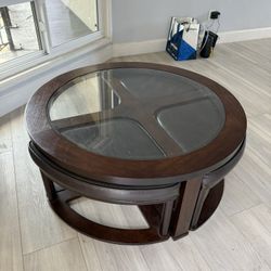 Large Circular Coffee Table & Stools