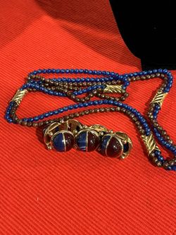 Navy blue And Brown Necklace With Matching Bracele