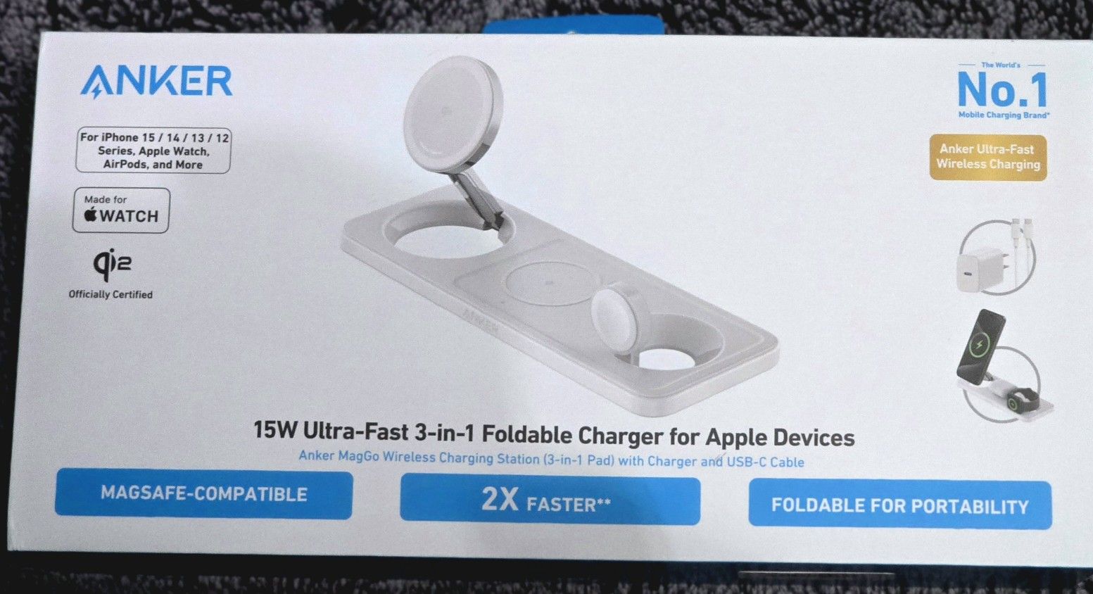 Anker MagGo 15W Ultra Fast 3-in-1 Foldable Wireless Charger for Apple Devices & Apple AIR TAG