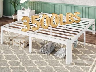 14" King Heavy Duty Metal Platform Bed Frame, Round Legs, 3500lb Rounded corner legs, scratch-proof feet, noise free. No box spring needed. 12 inch un