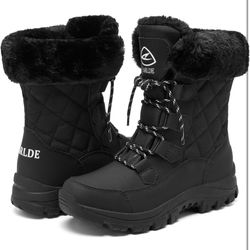 EARLDE Women’s Snow Boot With Waterproof Lace Up Mid-Calf Outdoor Winter Deep Tread Rubber Sole $35 size 8.5