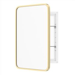 16x24 Recessed Bathroom Medicine Cabinet Mirror Gold Aluminum