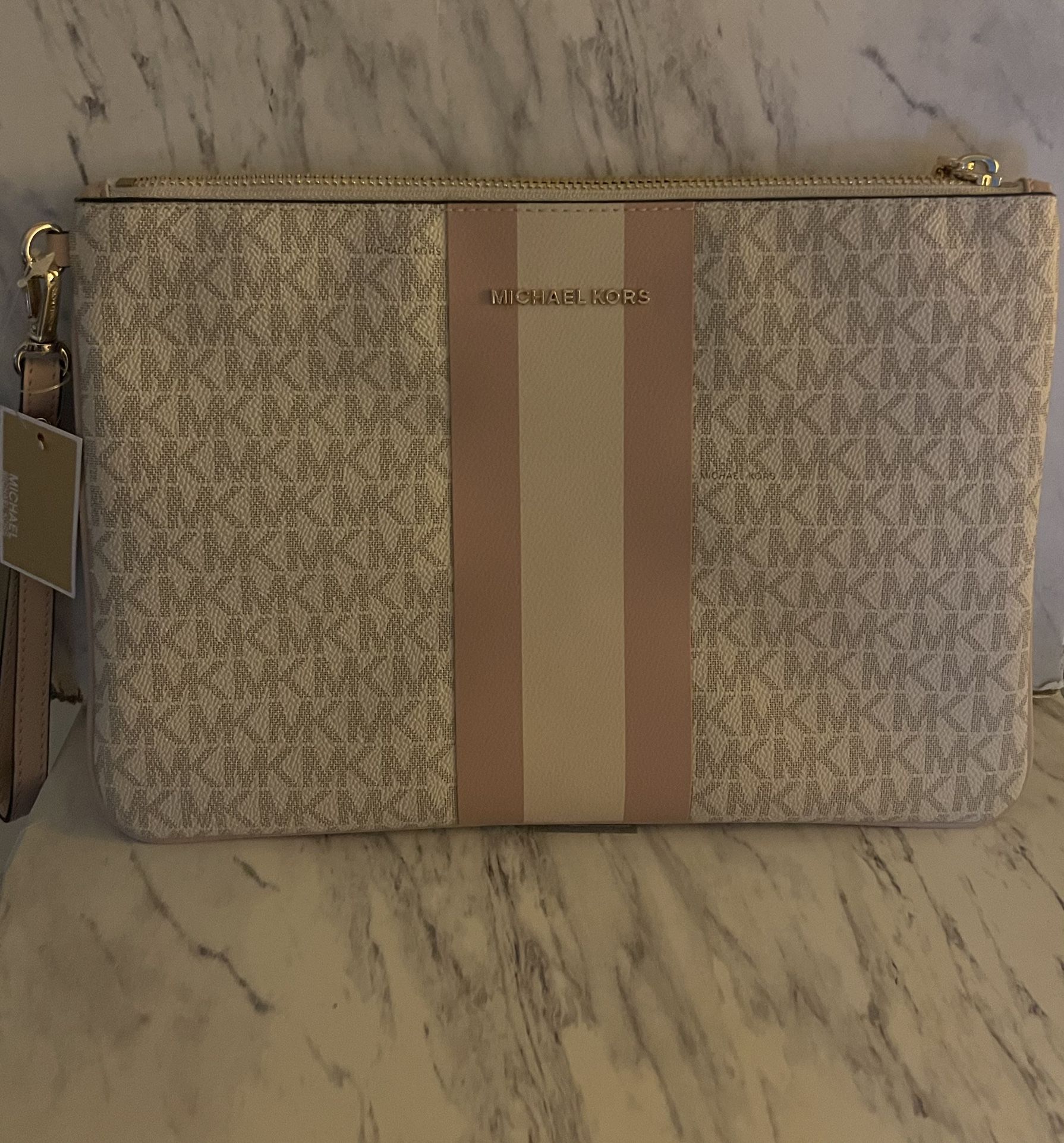 Michael Kors Logo Stripe Zip pouch Brand New