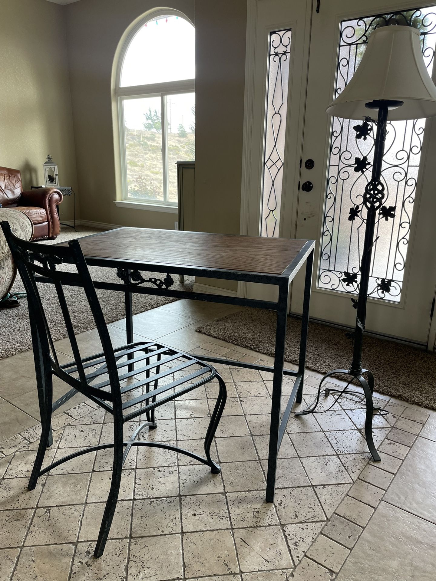 Custom Iron Desk, Chair and lamp