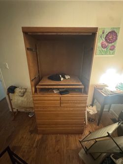 Solid oak tv cabinet with drawers