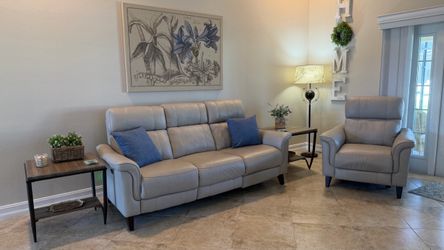 Dual power with USB port on each side leather reclining sofa and chair