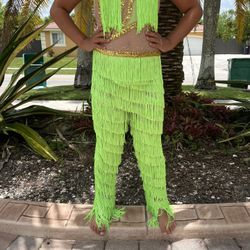 Lime Green Fringe Ballroom Costume