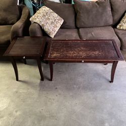 Red Wooden Coffee Table And Side Table End Table Set Storage Drawers