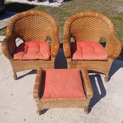 Pier One Imports Natural Rattan Chairs And Ottoman 