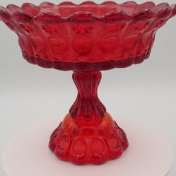 Beautiful Vintage Moon & Stars Ruby Red Glass Pedestal Candy Dish/ Compote (Rare)