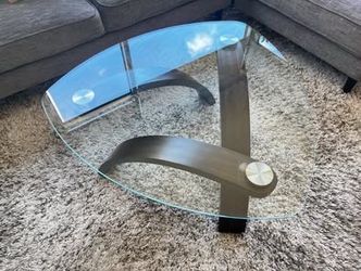 Living Spaces Glass Top Coffee Table - Modern Bentwood Base